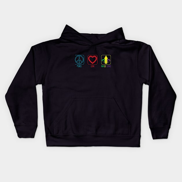 Peace Love Mardi Gras Design Kids Hoodie by HopeandHobby